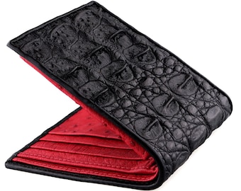 Black Alligator Skin Wallet → Real Alligator Leather & Wicked Red Ostrich Inside → Men's Exotic Wallets