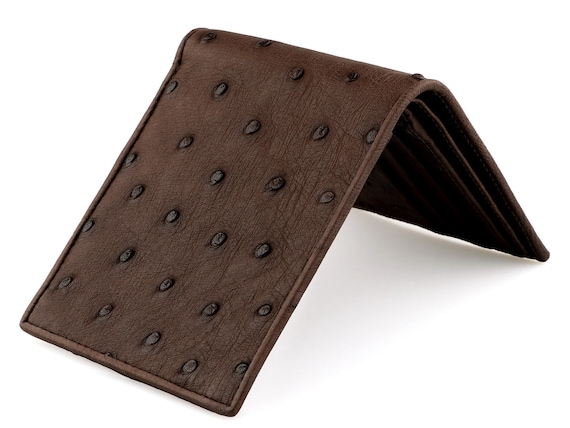 Slim Leather Wallet, Ostrich Print,Brown