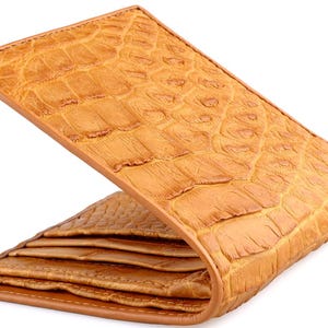 Side View Of A Tan Alligator Skin Wallet Mens Alligator Wallet with Gator Leather Interior