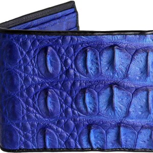 Cartera de piel de cocodrilo azul → Cartera de piel de cocodrilo auténtica → Cartera de piel de cocodrilo e interior de piel de cocodrilo azul eléctrico