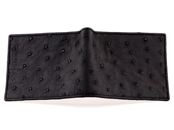 Ostrich Black Wallet W/ Center Flap