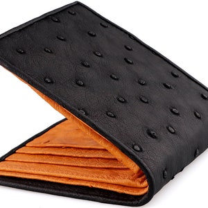 Ostrich Wallet Black With Orange Interior → Genuine Ostrich Skin Inside & Out → Men&#39;s Exotic Wallets