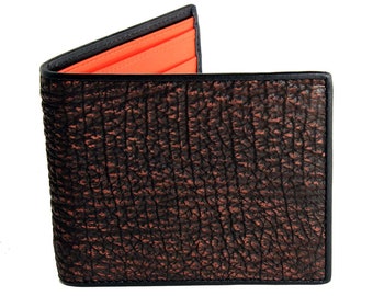 SharkSkin Wallet in Brushed Burnt Orange → Real Shark Skin Wallet → Shark Wallet With Burnt Orange Interior → Sharkskin Billfold