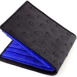 Black Ostrich Wallet With Blue Interior→ Genuine Ostrich Skin Inside & Out → Men&#39;s Exotic Wallets