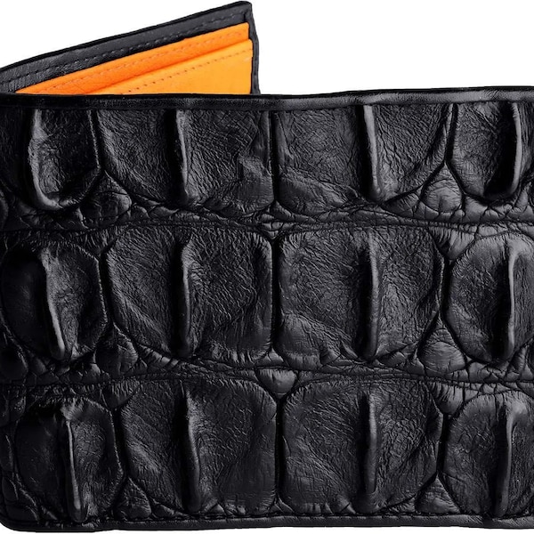 Black Alligator Wallet → Genuine Alligator Leather Wallet → Alligator Wallet & Orange Ostrich Quill Inside