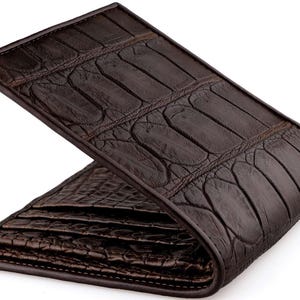Cartera de piel de caimán marrón oscuro → Cartera de piel de caimán auténtica → Cartera de piel de caimán marrón melaza con interior de piel de caimán a juego