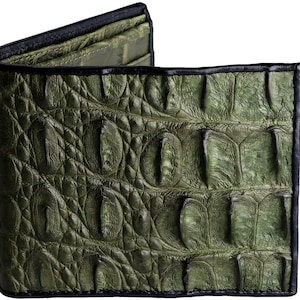 Carteras de cocodrilo verde e interior de cocodrilo a juego → Cartera de piel de cocodrilo genuina → Cartera de cocodrilo hecha a mano