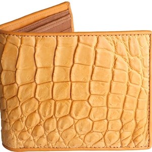 Cartera de piel de cocodrilo color canela → Cartera de piel de cocodrilo → Cartera de piel de cocodrilo color canela e interior de piel de avestruz color chocolate → Cartera exótica única
