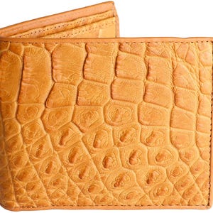 Front  View Of A Tan Alligator Skin Wallet Mens Alligator Wallet with Gator Leather Interior