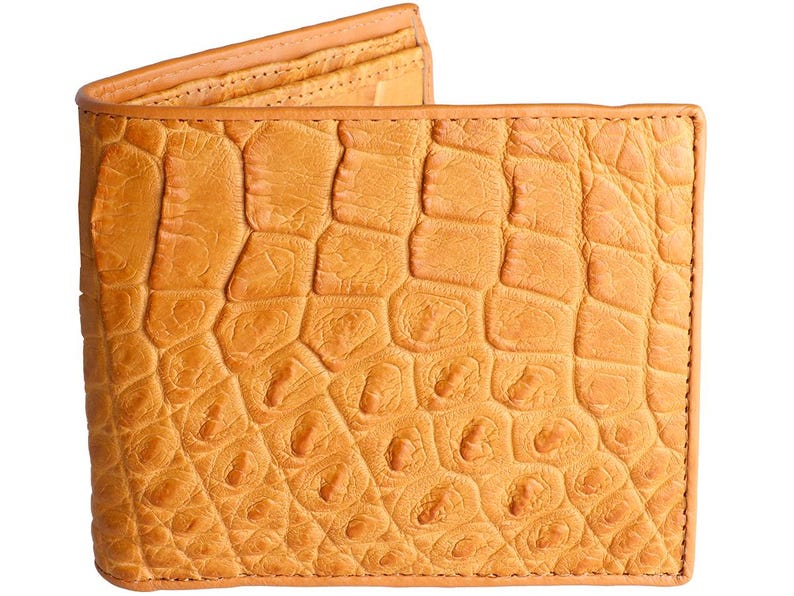 Front  View Of A Tan Alligator Skin Wallet Mens Alligator Wallet with Gator Leather Interior