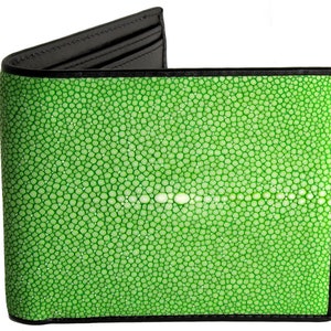 Cartera Stingray verde → Cartera de piel de mantarraya genuina→ Cartera de piel Stingray color lima con interior de piel de becerro negra