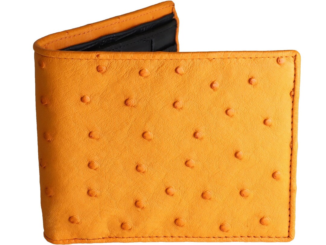 Ostrich Wallet Genuine Ostrich Skin Wallet Orange Ostrich Leather