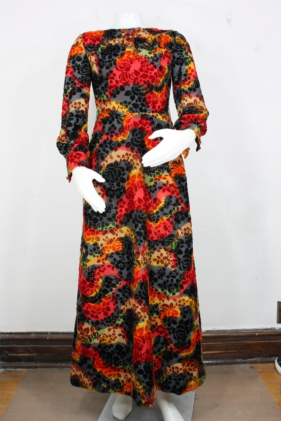 vintage velvet chiffon maxi dress XS