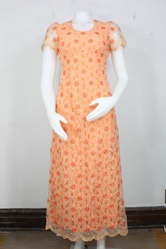 vintage floral chiffon empire waist maxi dress XS