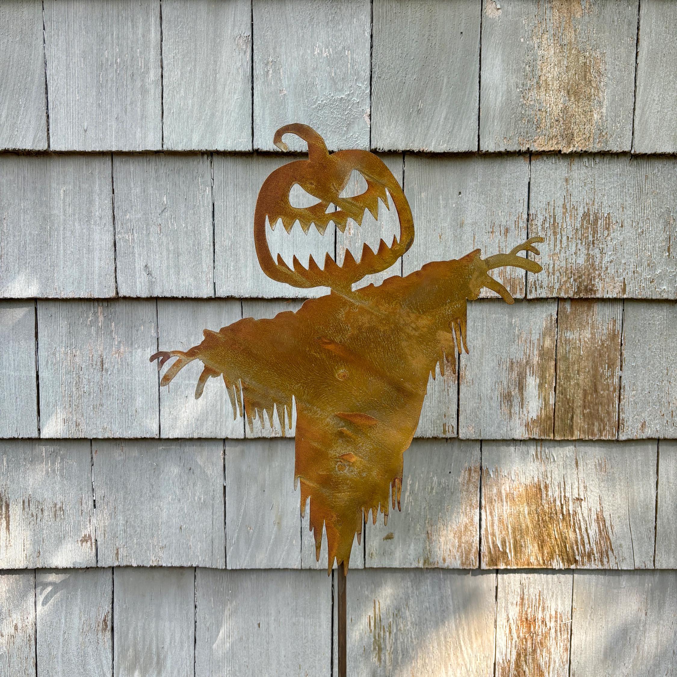Large Metal Halloween Scarecrow With Scary Jack O-lantern Head