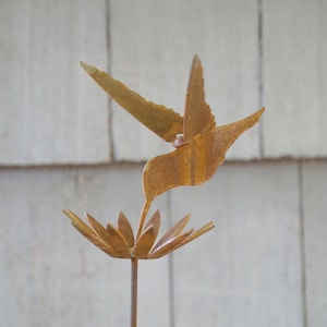 Metal Hummingbird and Flower- Garden Art