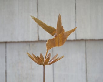 Metal Hummingbird and Flower- Garden Art