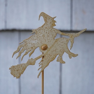 Metal Halloween Witch on a Broomstick - Garden Art