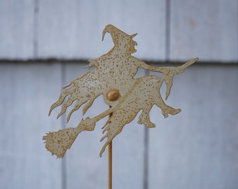 Metal Halloween Witch on a Broomstick - Garden Art