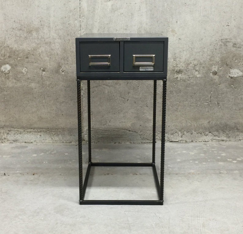 Side Table Vintage Steelmaster Card Catalog With Steel Frame Base