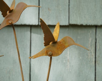 Set of Metal Hummingbirds- Garden Art