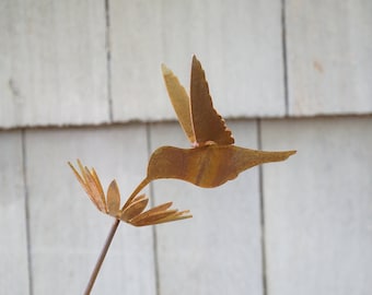 Metal Hummingbird and Flower- Garden Art
