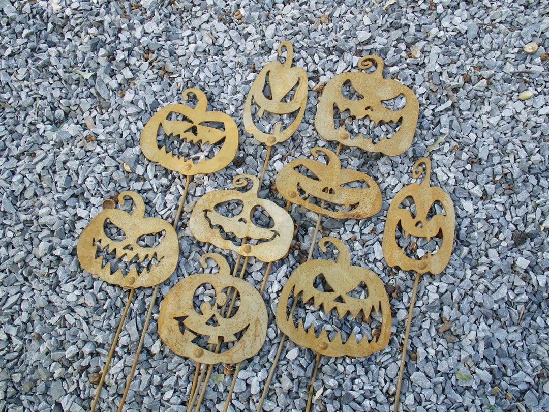Metal Halloween Jack O Lantern Set - Garden Art - Etsy