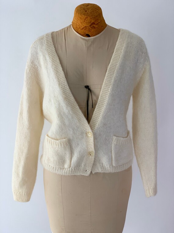 Ivory Mohair Cardigan Sweater 