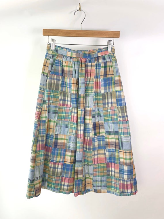 Vintage Pastel Plaid Madras Patchwork Skirt - Sz X