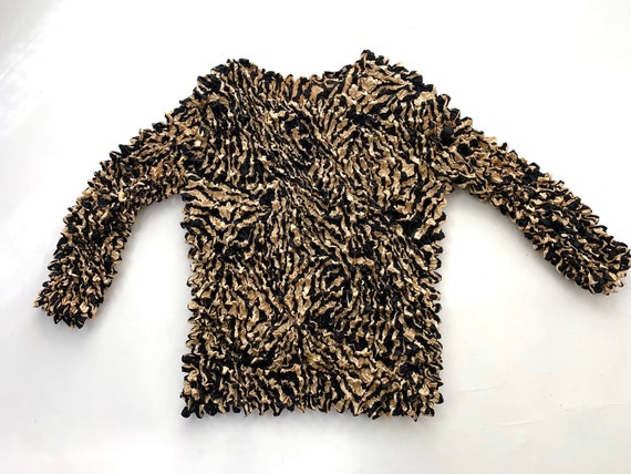 Animal Print Micro Pleat Popcorn Crinkle Shirt Top