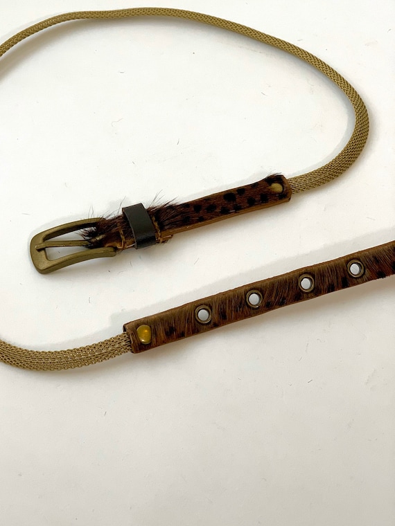 Gold Brass Chain Skinny Belt Animal Print Hide Fur