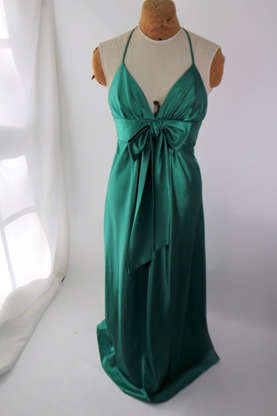 emerald green satin gown