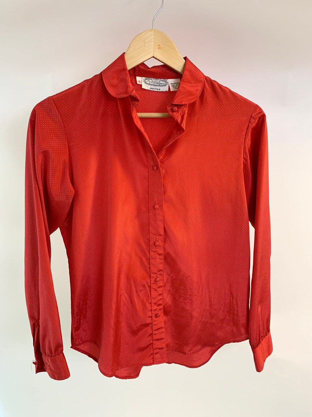 Vintage Villager Petite Red Silky Micro Polka Dot Blouse Sz - Etsy