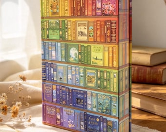 Rainbow Bookshelf Hardcover Journal | Gilded Cover, Full Color Painted Edges
