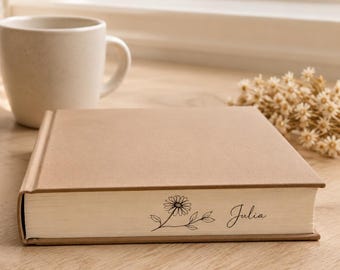 Custom Birth Flower Fore Edge Painting, Personalized Name Hand Drawn Book, 740 Pages Plain Notebook
