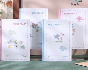 World Peace Dove Hardcover Journal, 3-Side Book Edge Painting, Pastel Floral Diary (256 Pages)