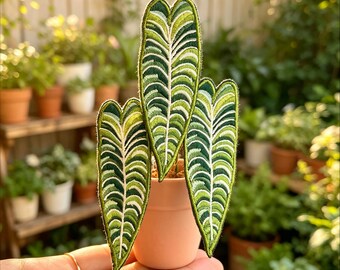 Anthrium Regale Plant :Handmade Embroidered Potted Plant Ornament | Mini Faux Botanical Desk Decor