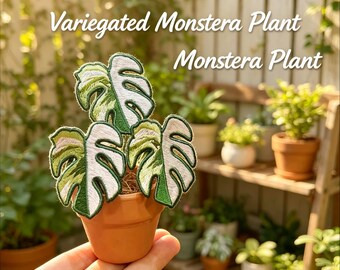 Variegated Monstera Plant Monstera Plant :Handmade Embroidered Potted Plant Ornament | Mini Faux Botanical Desk Decor