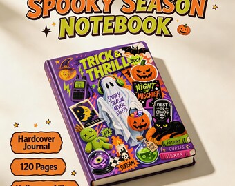 Trick & Thrill Halloween Hardcover Journal, Spooky Ghost Pumpkin Notebook (120 Pages)