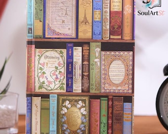 Vintage Bookshelf Hardcover Journal, keepsake gift for book lovers, birthdays, holidays & self‑care