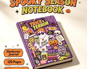 Spooky Season Hardcover Journal, Gothic Ghost Cat, Halloween Notebook (6x9 inch)