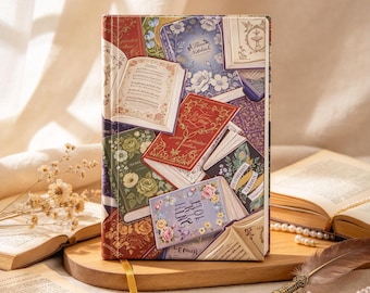 Vintage Floral Book Stack Hardcover Journal | Gilded Cover, Full Color Painted Edges