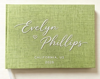 Custom Linen Wedding Guest Book, Personalized Logo, Hardcover Memory Keepsake
