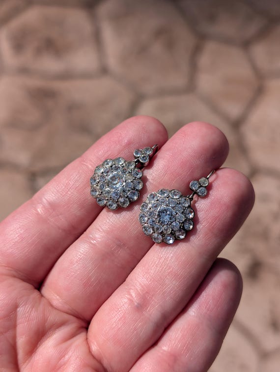 ANTIQUE Solid Silver w Gold Hooks Victorian Paste… - image 4