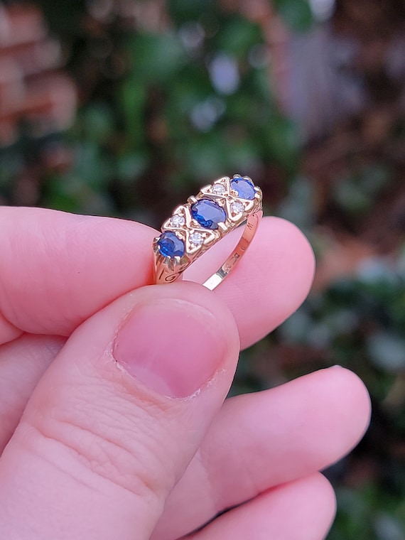 ANTIQUE Sz 6.5 Solid 9k Gold Edwardian Sapphire an