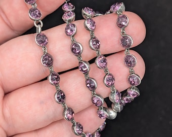 ANTIQUE Silver Paste Riviere Necklace: Victorian era Georgian Revival Pink Purple Amethyst Paste