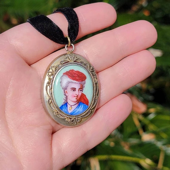 ANTIQUE Victorian Enamel Portrait Miniature Handp… - image 1