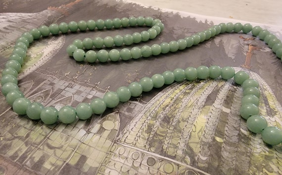 ANTIQUE Green Aventurine Beaded 30" Long Old Chin… - image 4