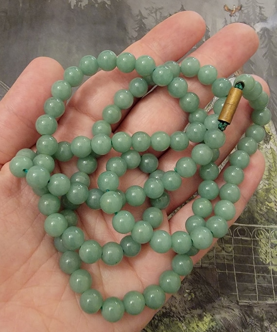 ANTIQUE Green Aventurine Beaded 30" Long Old Chin… - image 1