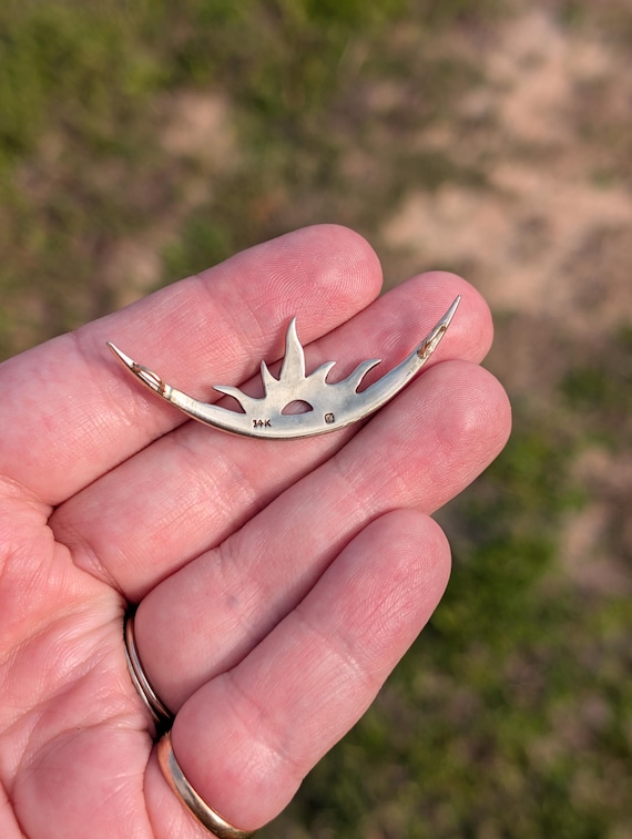 ANTIQUE 14k 3g Solid Gold Celestial Crescent Moon… - image 2